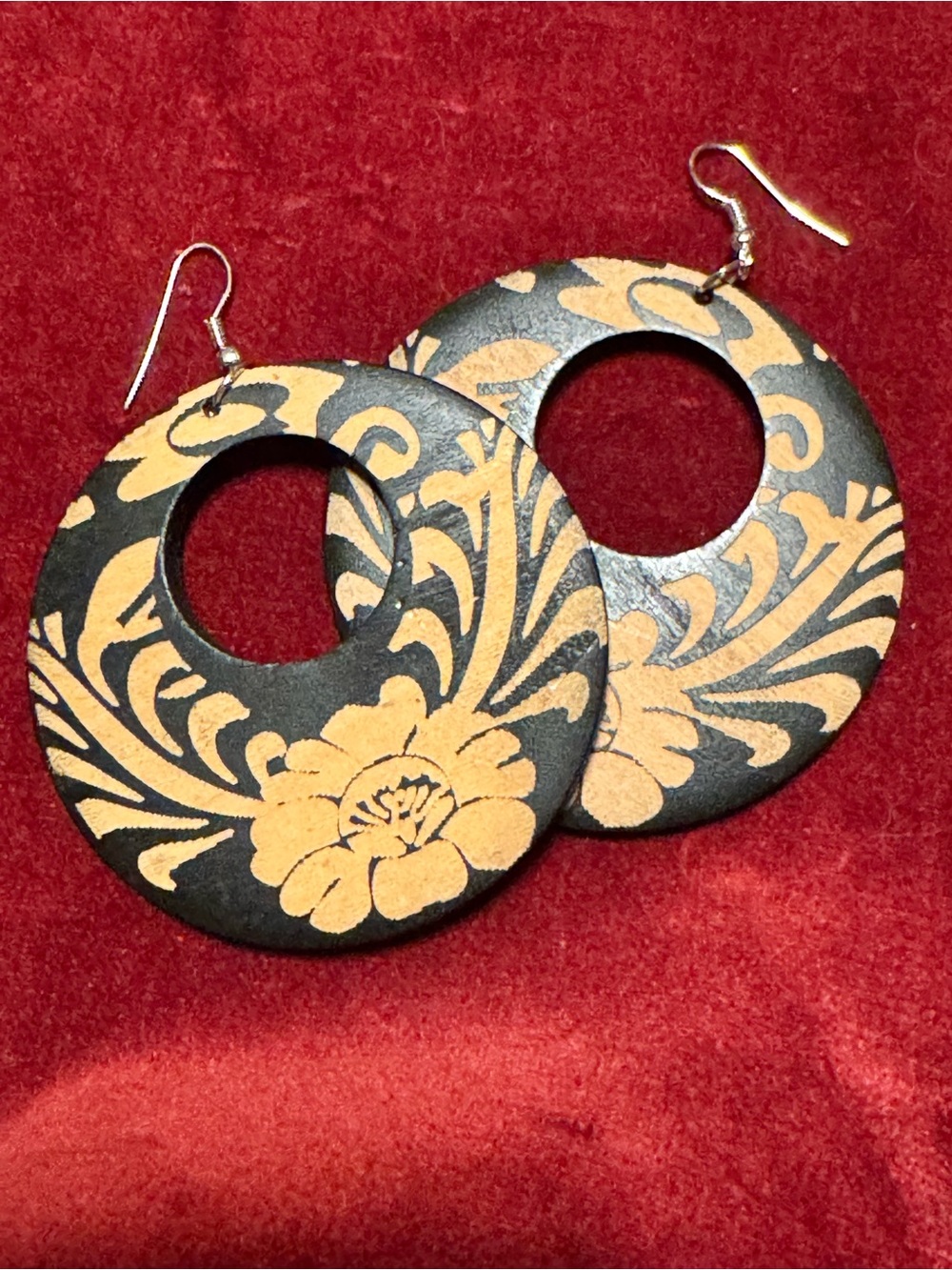 Black and Gold Floral Circle Drop Earrings - Women Accessories